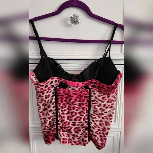 Bed of Roses Pink and Black Leopard Print Lingerie Top Size 34B - Picture 2 of 5